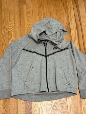 Nike Tech Gray Hooded Zip-Up Jacket with Black Trim